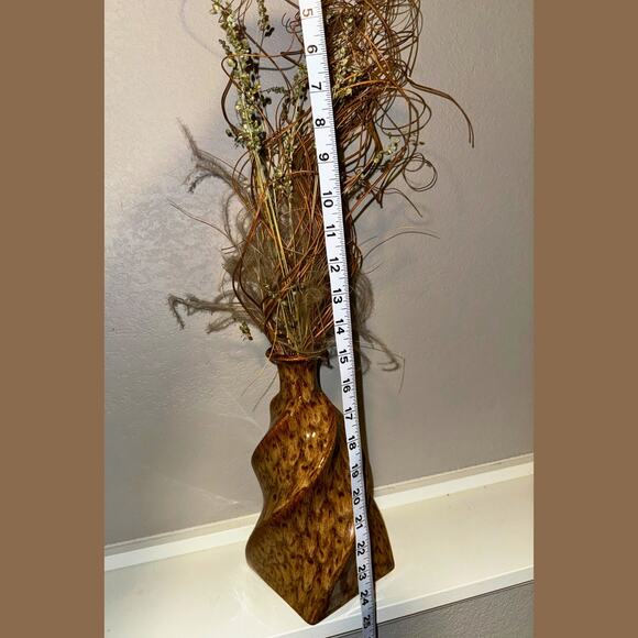 Mid-Century Brown Swirl Ceramic Vase with Dried Arrangement – 22” Tall - Picture 6 of 6